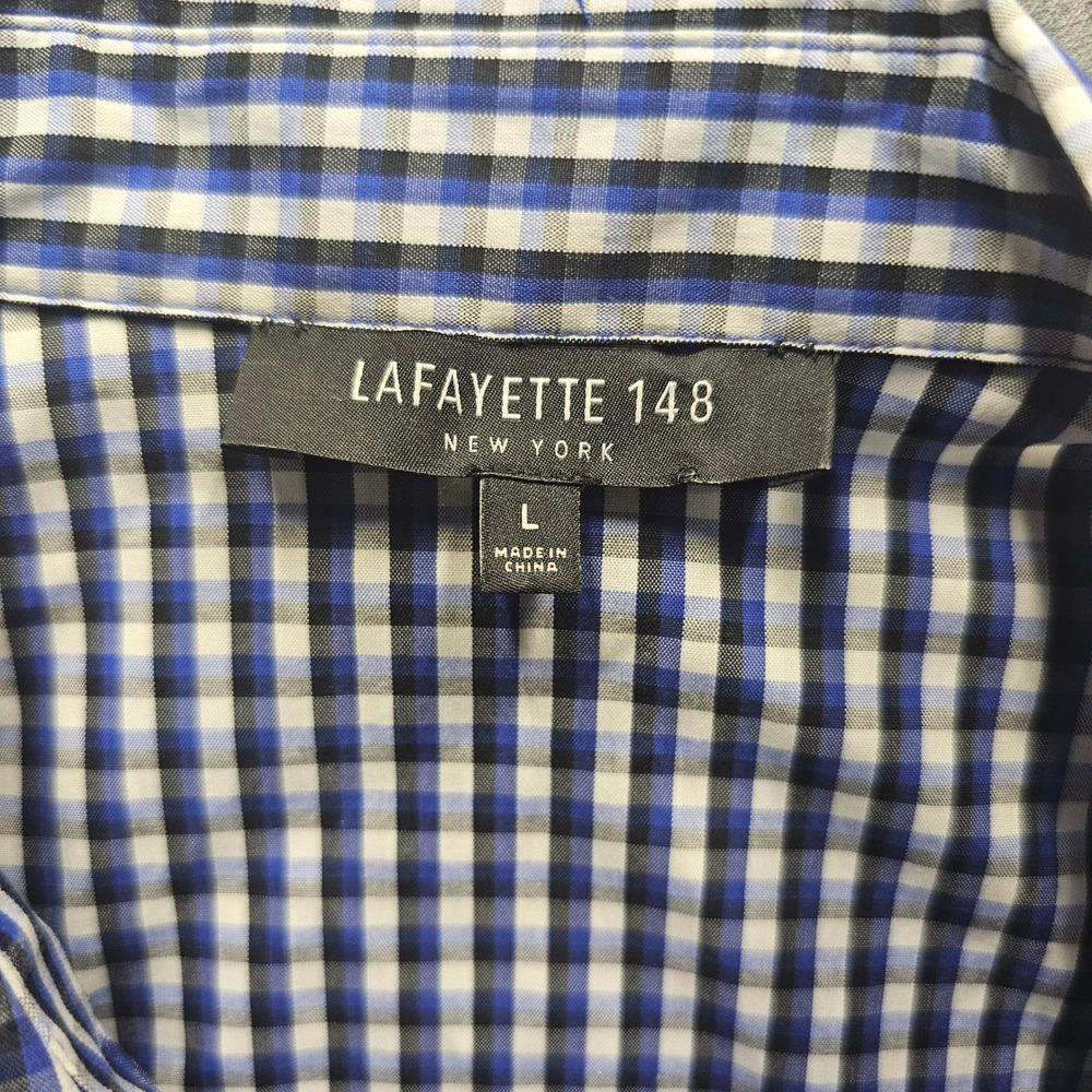 Lafayette 148 New York Blue Gingham Check 3/4 Sleeve Button-up Shirt Large - Picture 2 of 9
